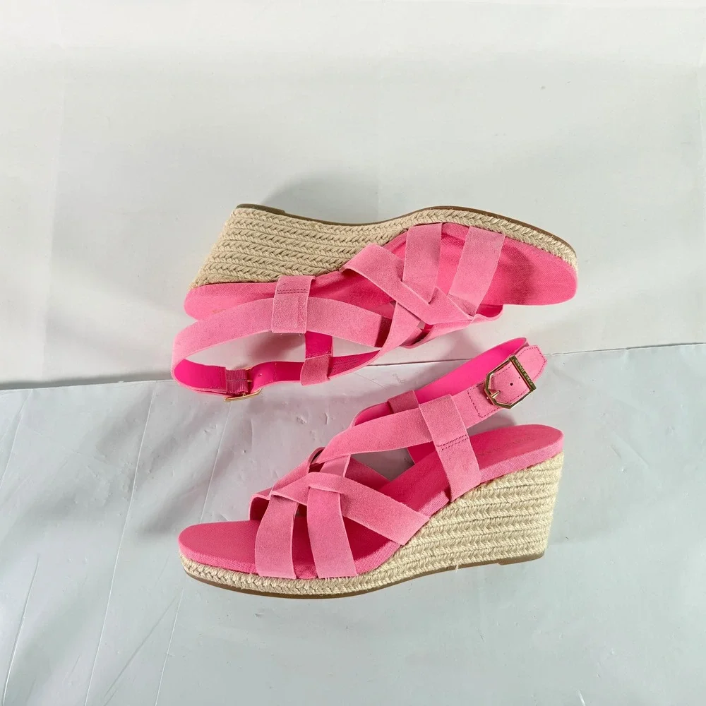 Cole Haan Crystal Wedge Sandal 70 Light Fuschia Pink Strappy Espadrille Size 8.5